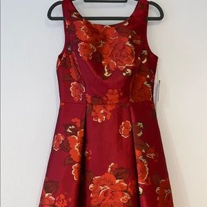 Nicole Miller red floral dress with gold detailing